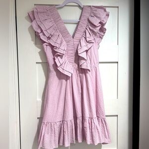 Karlie stripe ruffle front seersucker dress. Pink and lavender. Size medium